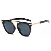 Cramilo Eyewear Sunglasses Gold - Black Frame Black Lens HANOVER | Unisex Fashion Brow-Bar Round Sunglasses