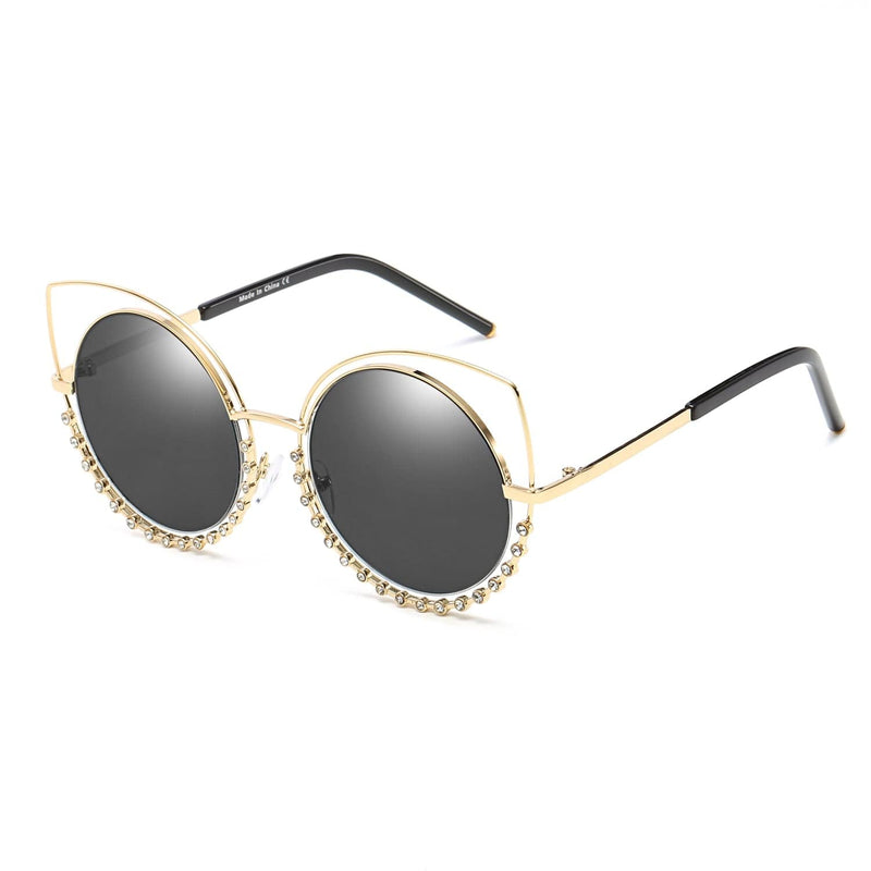 Cramilo Eyewear Sunglasses Gold - Black Holland - Pearl-Studded Cut-Out Cat Eye Princess Sunglasses