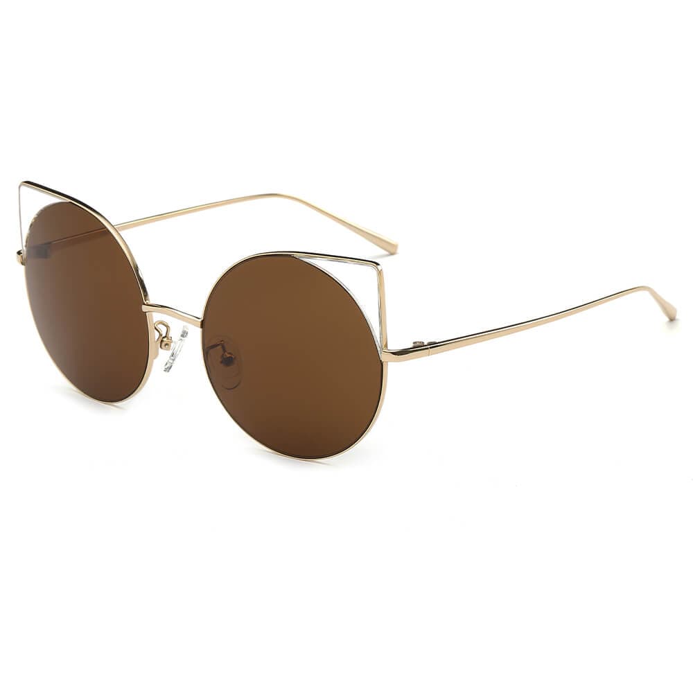 Cramilo Eyewear Sunglasses Gold - Brown Dublin- Women Mirrored Lens Round Cat Eye Sunglasses