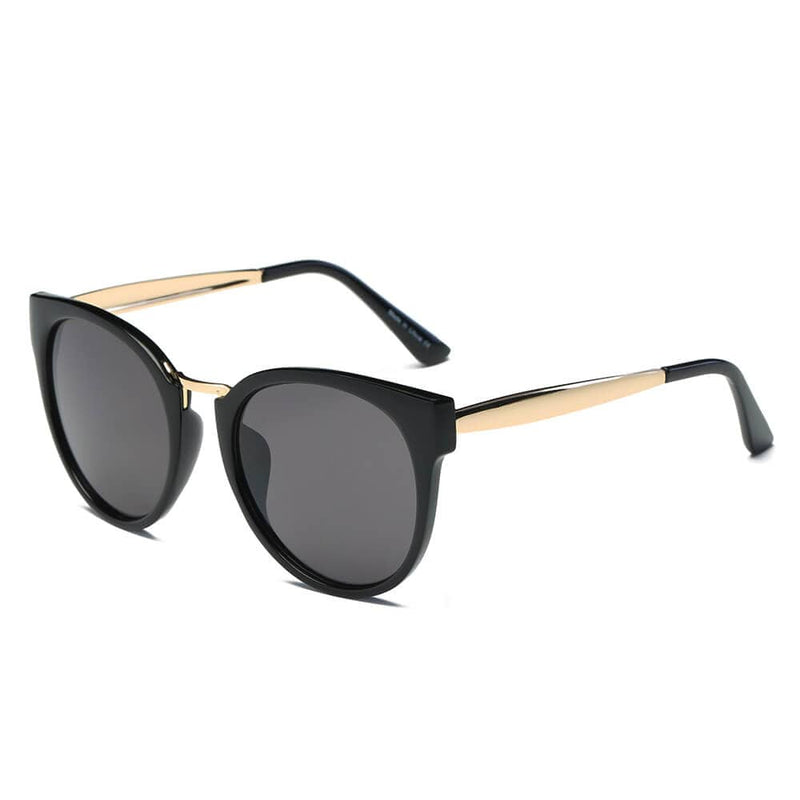 Cramilo Eyewear Sunglasses Gold Frame - Black Rims - Black Lens BILBAO | Women Round Cat Eye Fashion Sunglasses