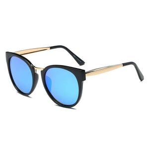 Cramilo Eyewear Sunglasses Gold Frame - Black Rims - Blue Lens BILBAO | Women Round Cat Eye Fashion Sunglasses