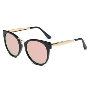 Cramilo Eyewear Sunglasses Gold Frame - Black Rims - Peach Lens BILBAO | Women Round Cat Eye Fashion Sunglasses