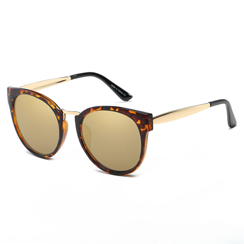 Cramilo Eyewear Sunglasses Gold Frame - Tortoise Rims - Tan Lens BILBAO | Women Round Cat Eye Fashion Sunglasses