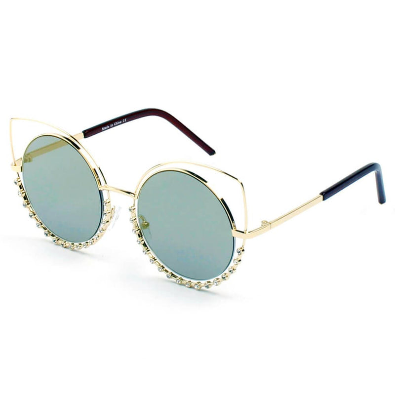 Cramilo Eyewear Sunglasses Gold - Gray Holland - Pearl-Studded Cut-Out Cat Eye Princess Sunglasses