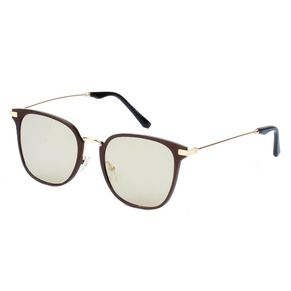 Cramilo Eyewear Sunglasses Gold - Gray - Maroon CAMBRIDGE | Pillowed Rectangle Flat Lens Horned Rim Sunglasses