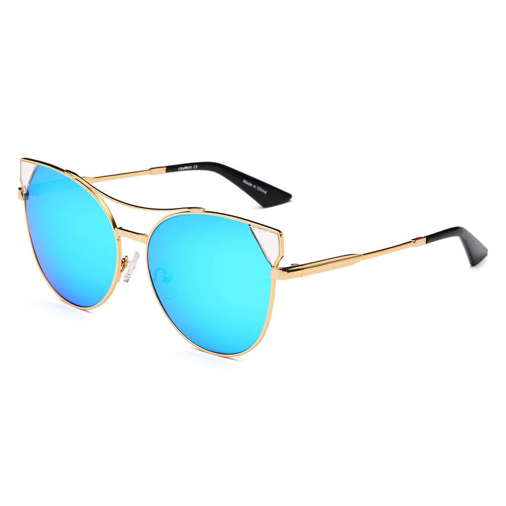 Cramilo Eyewear Sunglasses Gold - Icy Blue Aspen - Women Trendy Mirrored Lens Cat Eye Sunglasses