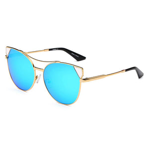 Cramilo Eyewear Sunglasses Gold - Icy Blue Aspen - Women Trendy Mirrored Lens Cat Eye Sunglasses