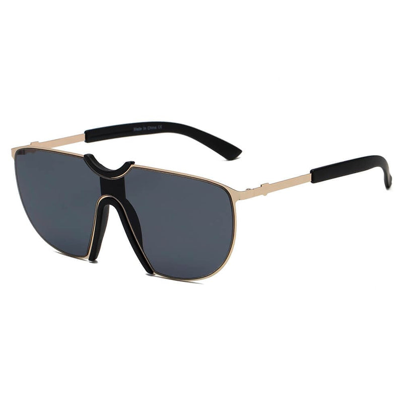 Cramilo Eyewear Sunglasses Gold MACON | Large Oversized Unisex Single Lens Aviator Fashion Sunglasses