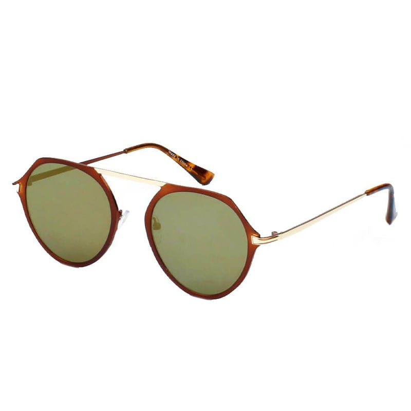 Cramilo Eyewear Sunglasses Gold - Olive - Maroon DRESDEN | Modern Flat Top Slender Round Sunglasses