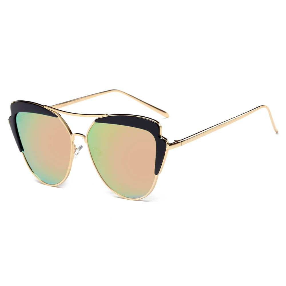 Cramilo Eyewear Sunglasses Gold/Orange/Black Galveston - Women's Brow Bar Mirrored Lens Cat Eye Sunglasses