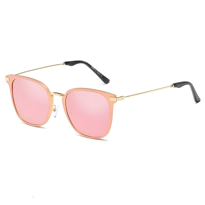 Cramilo Eyewear Sunglasses Gold - Pink CAMBRIDGE | Pillowed Rectangle Flat Lens Horned Rim Sunglasses