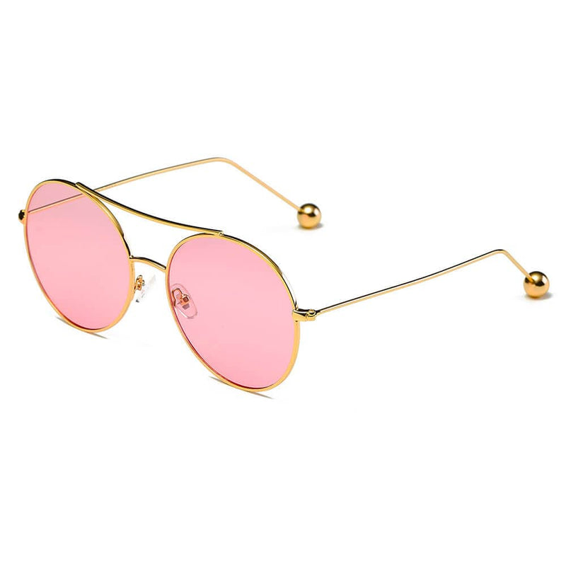 Cramilo Eyewear Sunglasses Gold/Pink EUREKA | Unisex Round Tinted Lens Aviator Clear Glasses Balled Sunglasses