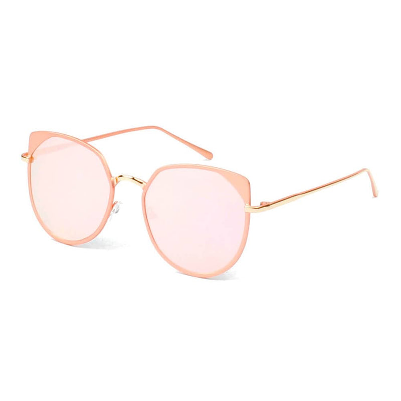 Cramilo Eyewear Sunglasses Gold - Pink HERSHEY | Women's Flat Lens Metal Frame Cat Eye Sunglasses