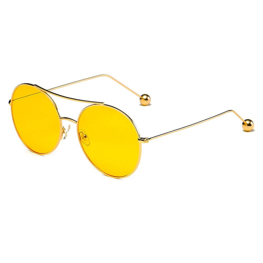 Cramilo Eyewear Sunglasses Gold/Yellow EUREKA | Unisex Round Tinted Lens Aviator Clear Glasses Balled Sunglasses