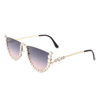 Cramilo Eyewear Sunglasses Golden Florinda - Women Half Frame Rhinestone Round Fashion Sunglasses