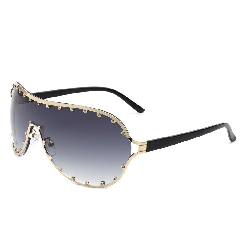 Cramilo Eyewear Sunglasses Gradient Purple Evanesce - Oversize Rhinestone Design Fashion Women Aviator Sunglasses