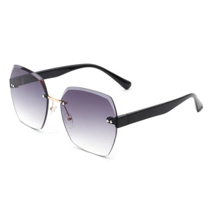 Cramilo Eyewear Sunglasses Gradient Purple Ezernova - Oversize Square Geometric Rimless Tinted Fashion Sunglasses