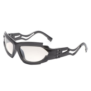 Cramilo Eyewear Sunglasses Gray/Clear Fliyque - Geometric Rectangle Futuristic Wrap Around Sunglasses