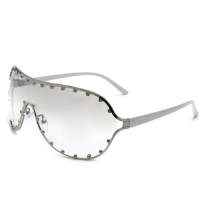 Cramilo Eyewear Sunglasses Gray Evanesce - Oversize Rhinestone Design Fashion Women Aviator Sunglasses