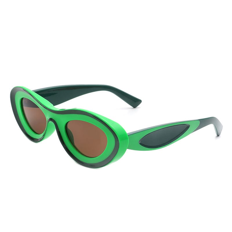 Cramilo Eyewear Sunglasses Green Alba - Oval Retro Round Tinted Fashion Cat Eye Sunglasses