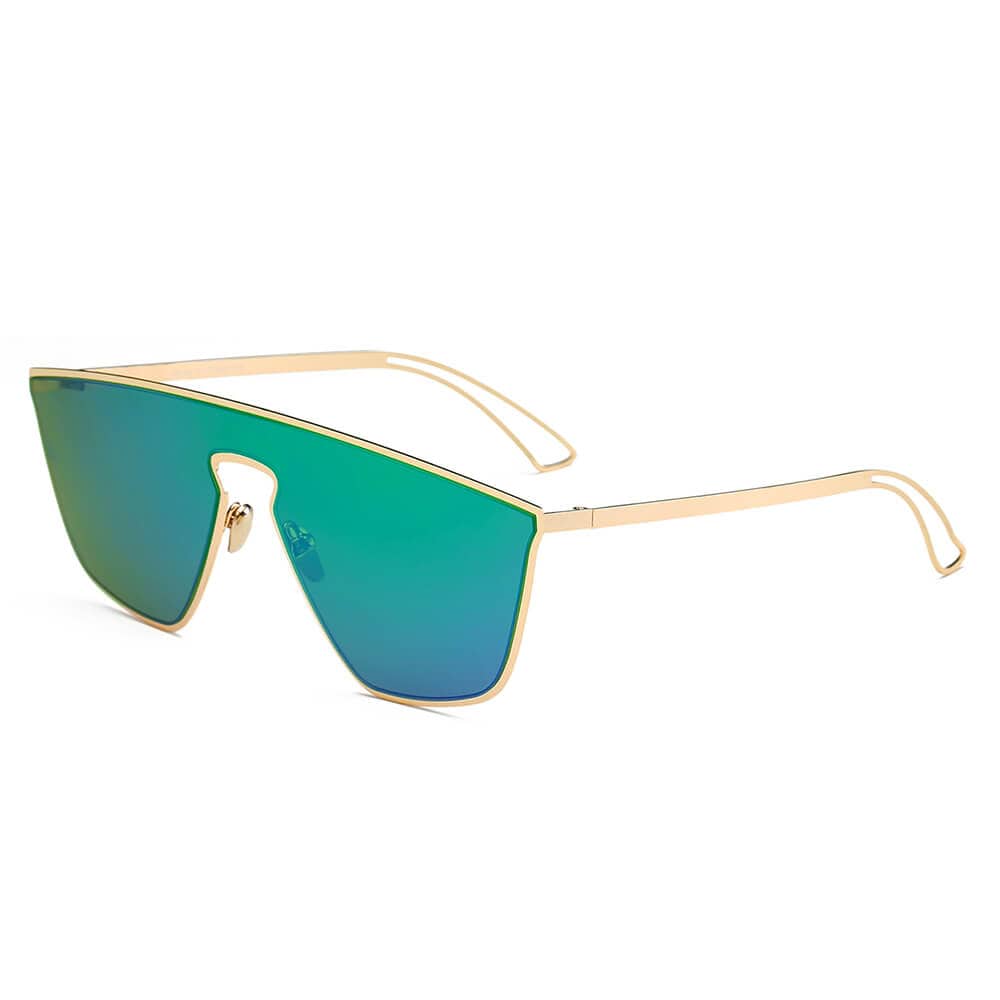 Cramilo Eyewear Sunglasses Green BEVERLY | Women Square Futuristic Flat Lens Sunglasses