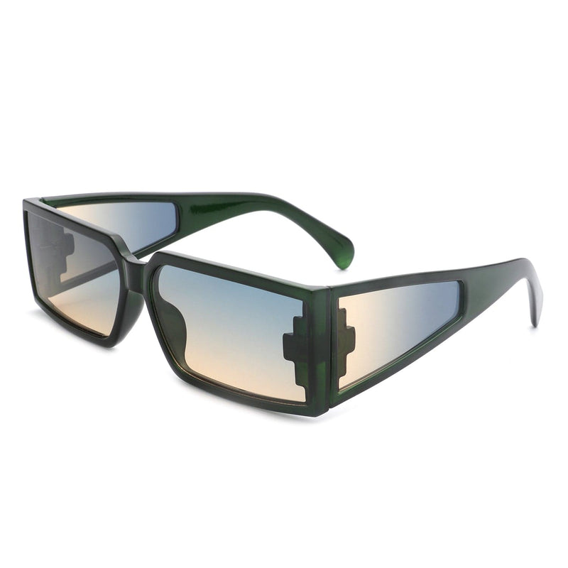 Cramilo Eyewear Sunglasses Green/Black Daylumin - Rectangle Retro Chunky Square Wrap Around Sunglasses