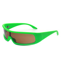 Cramilo Eyewear Sunglasses Green-Brown Orion - Futuristic Wrap Around Fashion Rectangle Shield Sunglasses