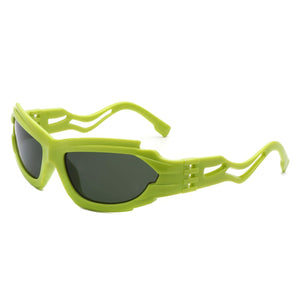 Cramilo Eyewear Sunglasses Green Fliyque - Geometric Rectangle Futuristic Wrap Around Sunglasses