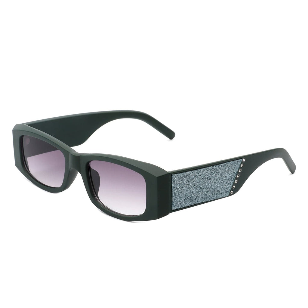 Cramilo Eyewear Sunglasses Green Harmonix - Retro Rectangular Narrow Vintage Slim Sunglasses