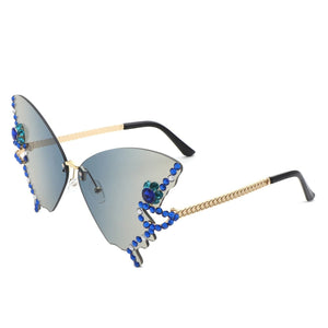 Cramilo Eyewear Sunglasses Green Lyrin - Rimless Oversize Rhinestone Butterfly Women Fashion Sunglasses