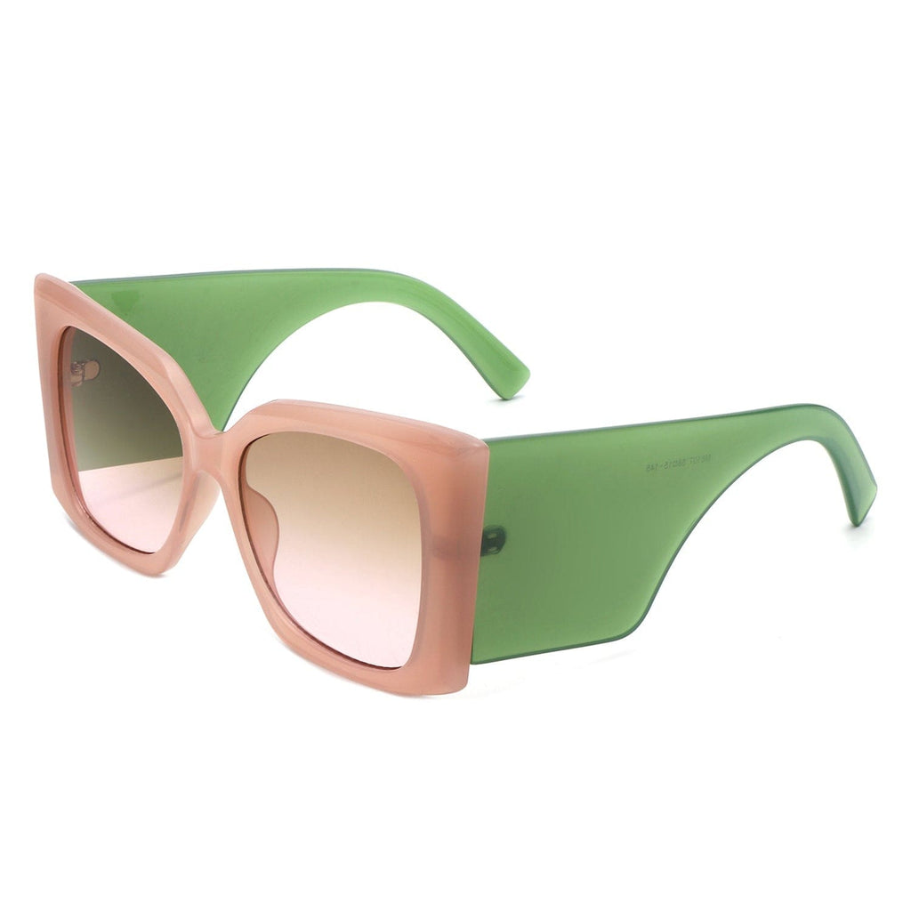 Cramilo Eyewear Sunglasses Green/Nude Skydusts - Oversize Square Chunky Fashion Large Women Sunglasses