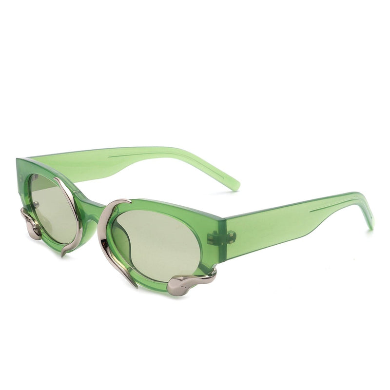 Cramilo Eyewear Sunglasses Green Oclary - Women Round Fashion Snake Design Cat Eye Sunglasses