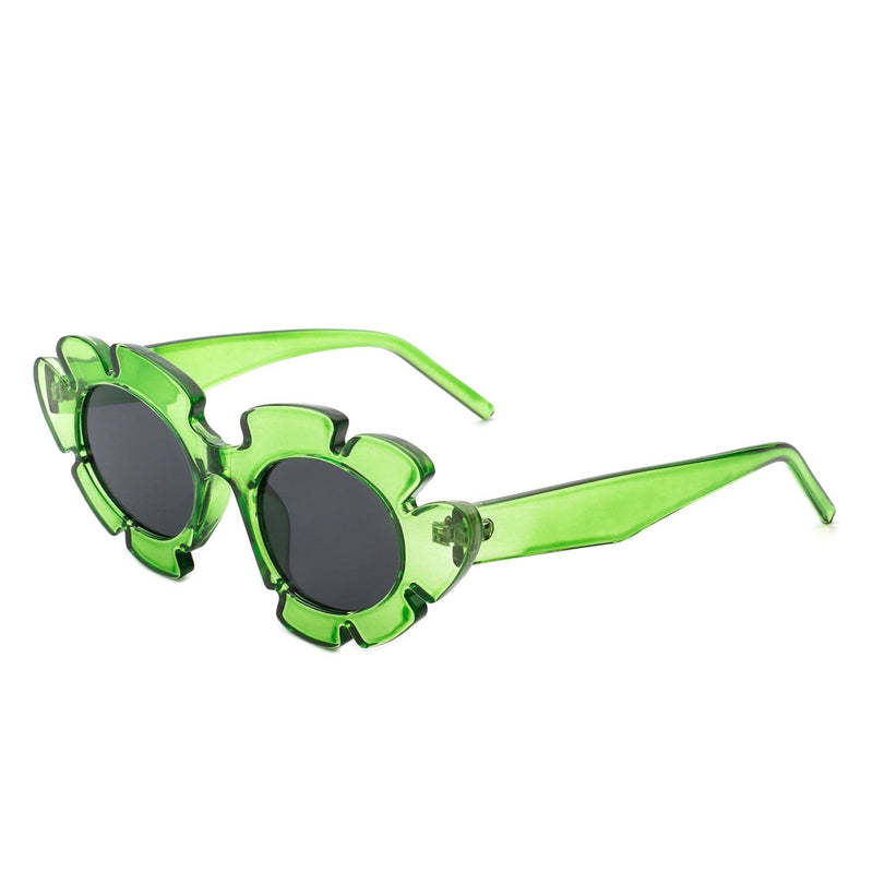 Cramilo Eyewear Sunglasses Green Pixielan - Women Irregular Round Cut-Out Cat Eye Flower Design Fashion Sunglasses