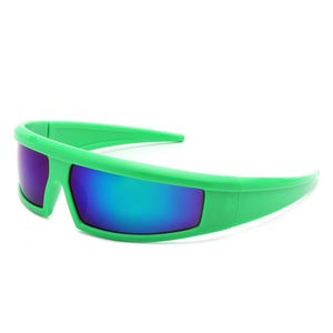 Cramilo Eyewear Sunglasses Green Starwise - Rectangle Y2K Futuristic Sports Flat Top Wrap Around Sunglasses