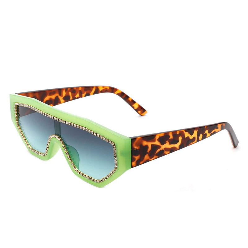 Cramilo Eyewear Sunglasses Green Tortoise Goldleaf - Geometric Glitter Square Fashion Women Sunglasses