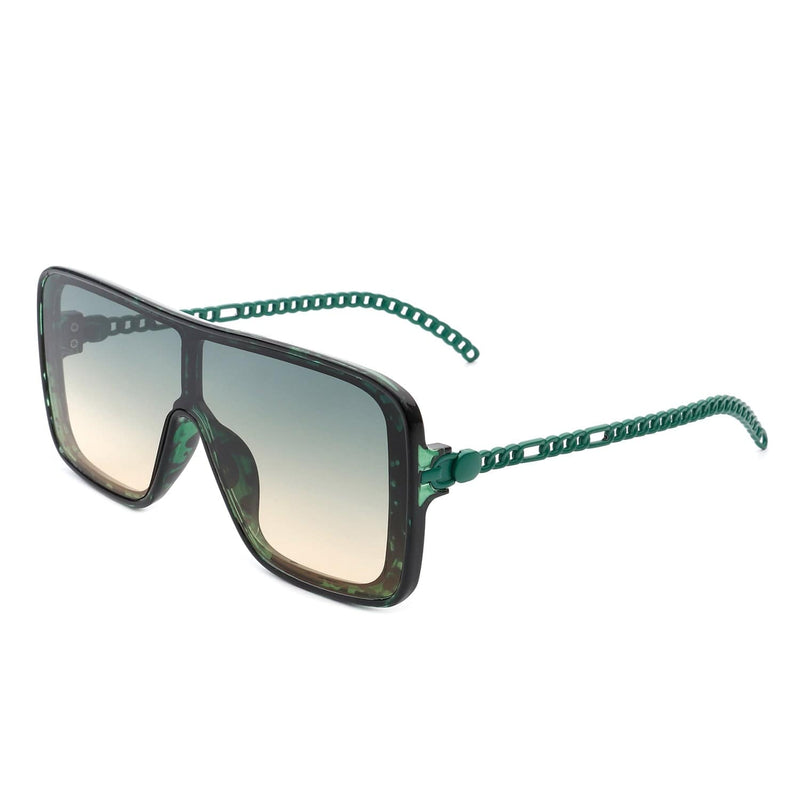 Cramilo Eyewear Sunglasses Green Wildwind - Square Fashion Flat Top Oversize Retro Sunglasses