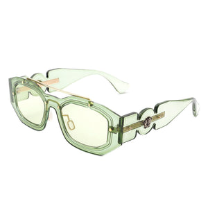 Cramilo Eyewear Sunglasses Green Xanadusk- Geometric Retro Irregular Brow-Bar Square Fashion Sunglasses