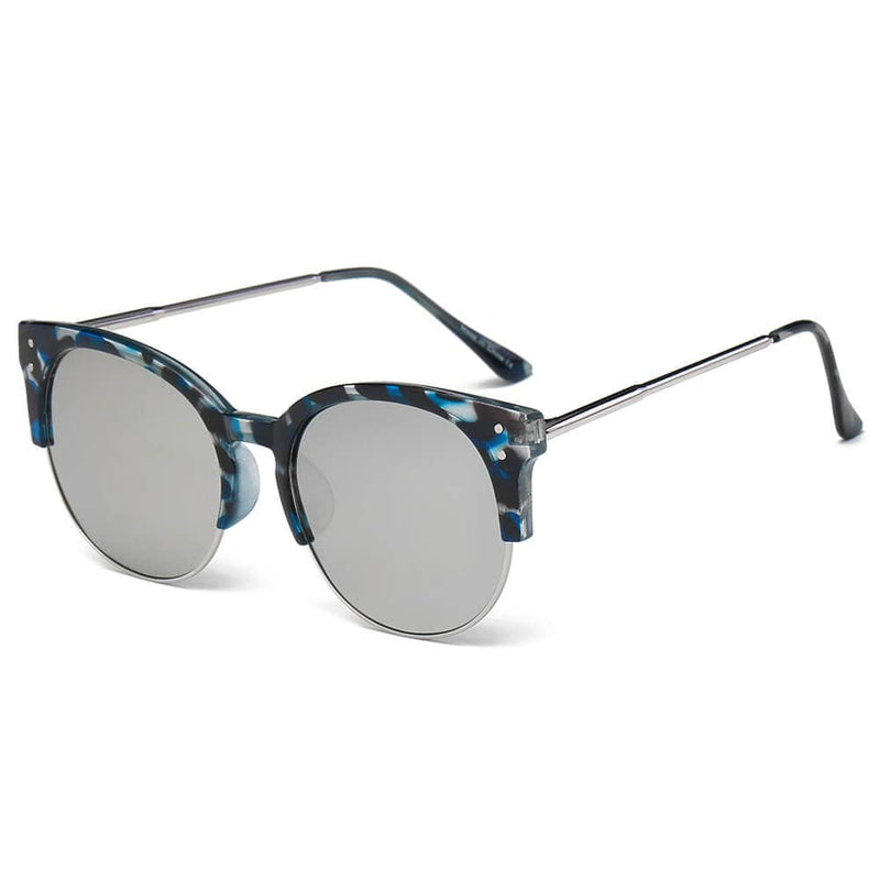 Cramilo Eyewear Sunglasses Grey ABANDA |  Round Mirrored Flat Lens Half Frame Sunglasses Circle