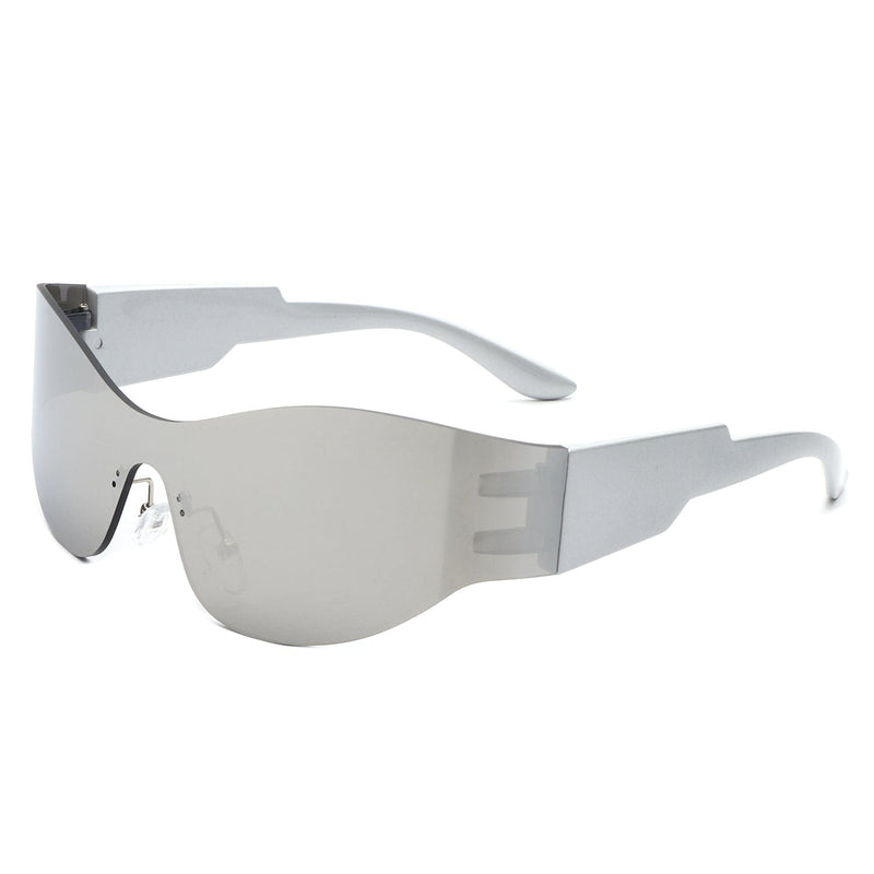 Cramilo Eyewear Sunglasses Grey Galadriel - Futuristic Mirrored Cyberpunk Sport Reflective Shield Sunglasses