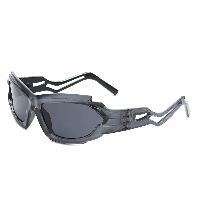 Cramilo Eyewear Sunglasses Grey Moonhaze - Futuristic Rectangle Geometric Chunky Sport Wrap Around Sunglasses