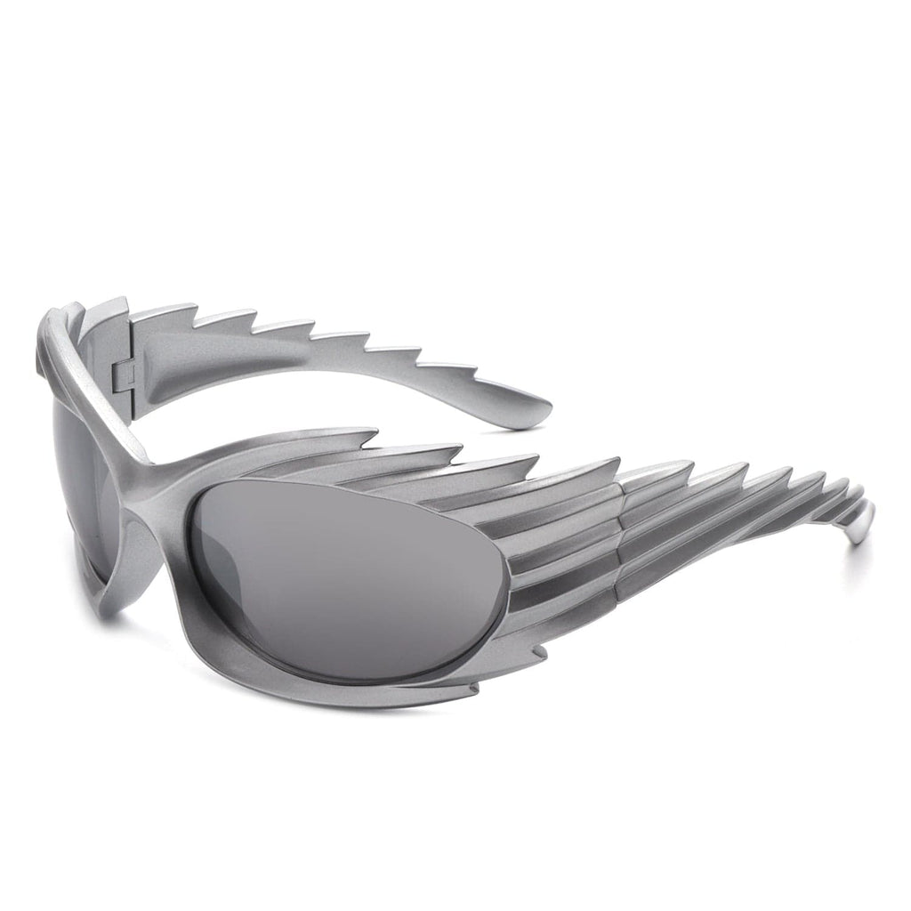 Cramilo Eyewear Sunglasses Grey Nightgle - Rectangle Wrap Around Sport Oval Spike Fashion Sunglasses