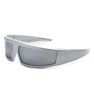 Cramilo Eyewear Sunglasses Grey Starwise - Rectangle Y2K Futuristic Sports Flat Top Wrap Around Sunglasses