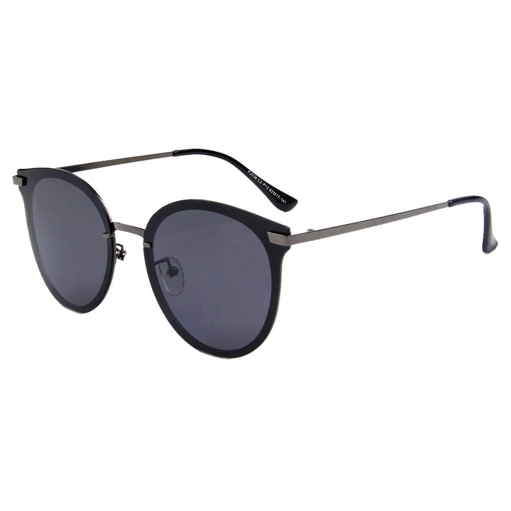 Cramilo Eyewear Sunglasses Gunmetal HORNACHUELOS | Women Round Flat Cat Eye Polarized Lens Sunglasses