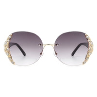 Cramilo Eyewear Sunglasses Jadeisle - Women Oval Rimless Rhinestone Design Round Oversize Sunglasses