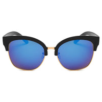 Cramilo Eyewear Sunglasses Jenison - Flat Mirrored Lens Clubmaster Horned Rim Sunglasses