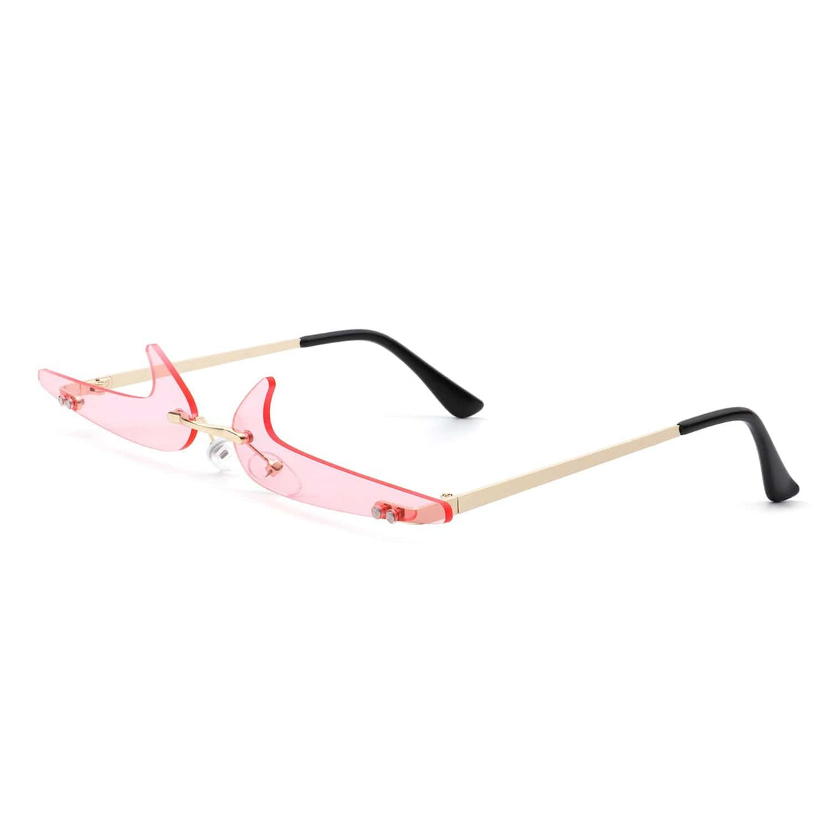 Cramilo Eyewear Sunglasses Lite Pink Amberlyn - Rimless Decorative Narrow Tinted Checkmark Shape Slim Glasses
