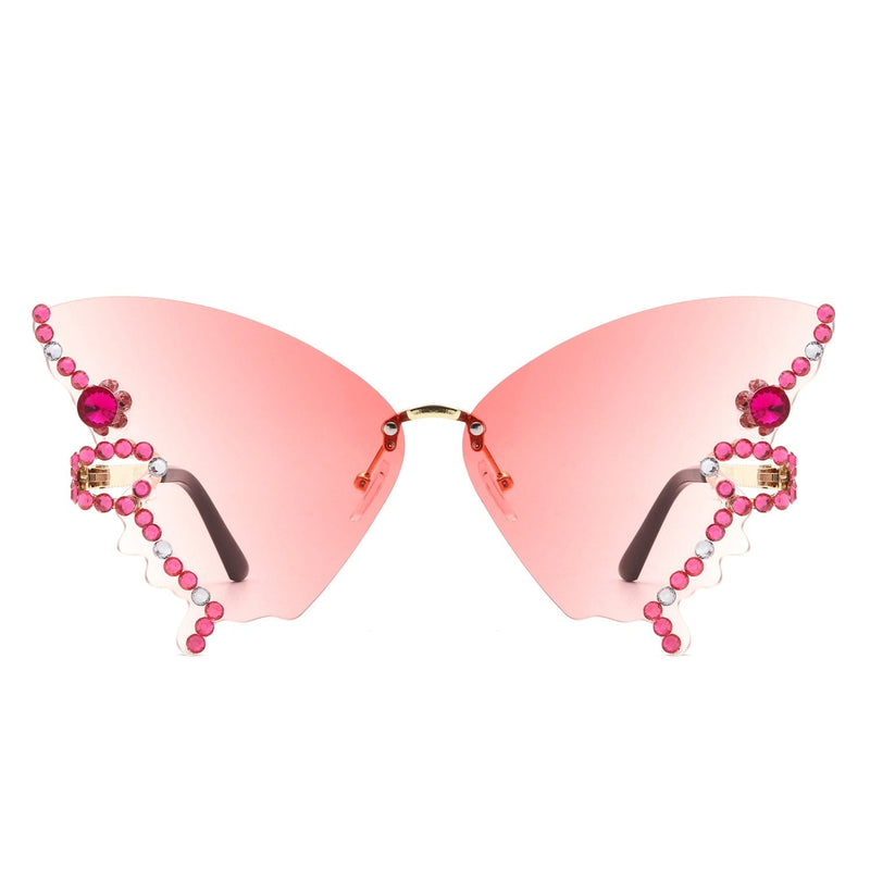 Cramilo Eyewear Sunglasses Lyrin - Rimless Oversize Rhinestone Butterfly Women Fashion Sunglasses