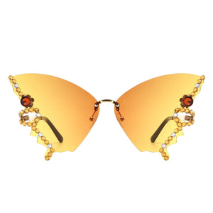 Cramilo Eyewear Sunglasses Lyrin - Rimless Oversize Rhinestone Butterfly Women Fashion Sunglasses