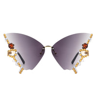 Cramilo Eyewear Sunglasses Lyrin - Rimless Oversize Rhinestone Butterfly Women Fashion Sunglasses