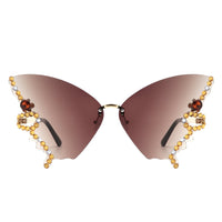 Cramilo Eyewear Sunglasses Lyrin - Rimless Oversize Rhinestone Butterfly Women Fashion Sunglasses